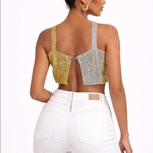 Elegant Gold and Silver Sequin Crop Top